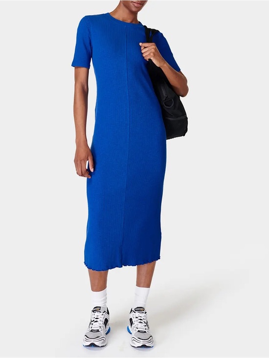 Sweaty Betty Dresses & Skirts - Sweaty Betty Ribbed Midi Dress Short Sleeves Lightning Blue Size XS
